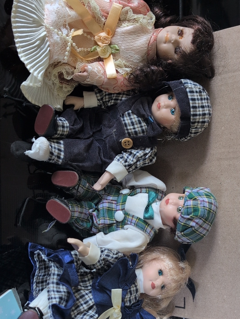 Porcelain Doll Set - Assorted Plaid and Pink Dolls
